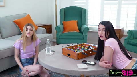 My Perv Blonde Step-sis And Her Sexy Brunette Friend Check My Dick On How Quickly It Can Cum