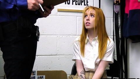 Tiny Redhead Teen Framed By A Mall Cop